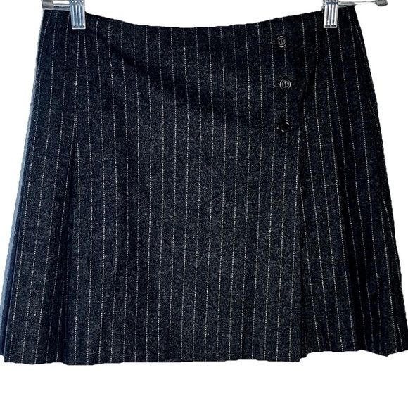 J. Crew Wool Blend Gray Striped Preppy Clueless Y2K Pleated Wrap Skirt - Picture 1 of 7